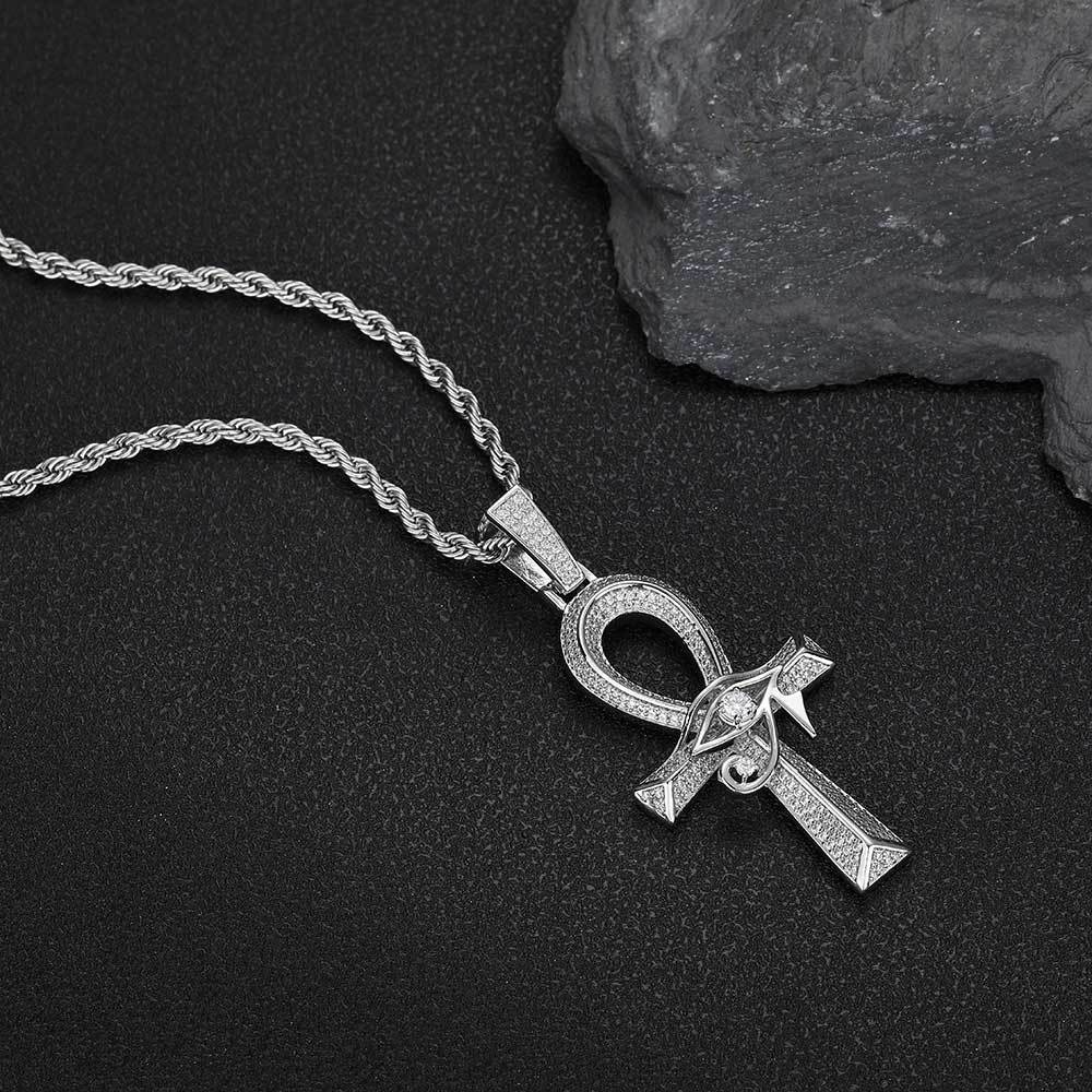 Cross Europe and the United States hip hop Horus Eye Ankh Cross pendant micro inset zircon retro personality necklace accessories