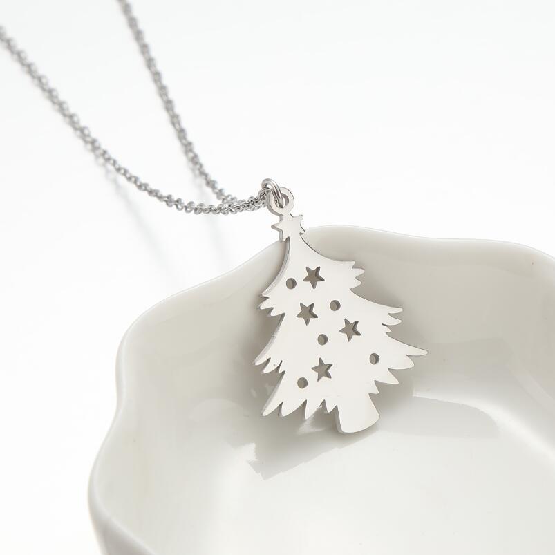 Stainless Steel Christmas Tree Pendant Necklace for Women - Elegant French Style for All Year Round with Green and Gold Tree Charm, Red Ornament and White Dots - Holiday Gift for Girlfriend, Wife, Mom (Durable and Non-Tarnish)