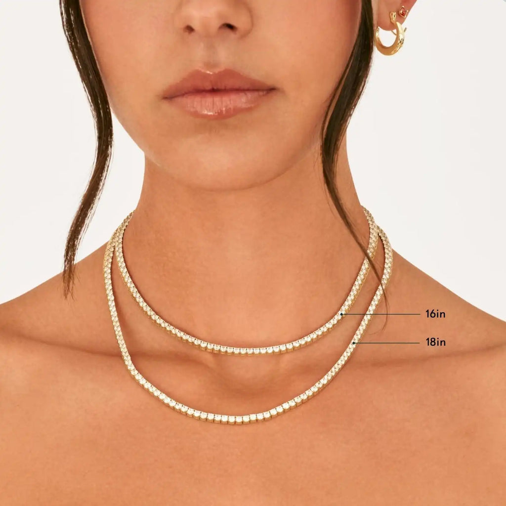 Full Moissanite Synthetic Tennis Necklace 18K Gold Plated 2-6MM 16-24 Inch VVS1 Clarity Black Friday 2025 Gift Men & Women, Perfect Hip Hop, Rappers, PartyGirlfriend Boyfriend Birthday Engagement Hiphop Wedding Environmental
