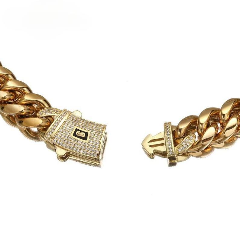 Mens Cuban link necklace  gold plated stainless steel Miami thick necklace hip hop jewelry 6/8/10/12/14mm Gold-Plated Miami