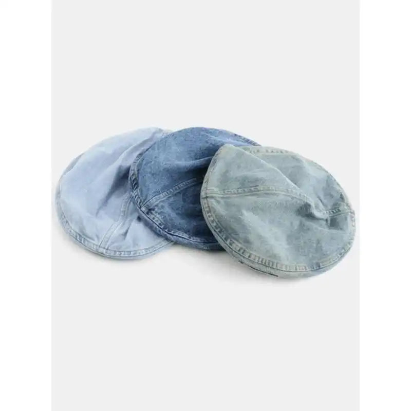 Women's Vintage Washed Blue Denim Design Beret, Casual Outdoor Hat for Women, Fashion Clothes Accessories for Daily Wear