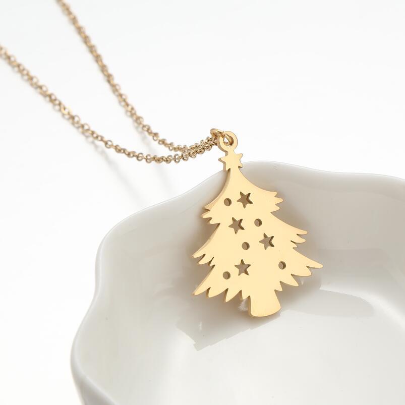 Stainless Steel Christmas Tree Pendant Necklace for Women - Elegant French Style for All Year Round with Green and Gold Tree Charm, Red Ornament and White Dots - Holiday Gift for Girlfriend, Wife, Mom (Durable and Non-Tarnish)