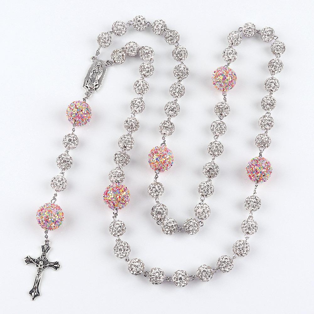 Rosary necklace by neves(colored beads),Vibrant Multicolor Rosary Cross Pendant Necklace - Christian Religious Symbol, Perfect Christmas Easter Holiday Gift
