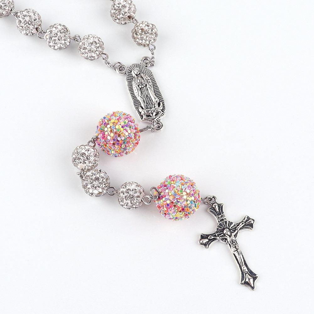 Rosary necklace by neves(colored beads),Vibrant Multicolor Rosary Cross Pendant Necklace - Christian Religious Symbol, Perfect Christmas Easter Holiday Gift