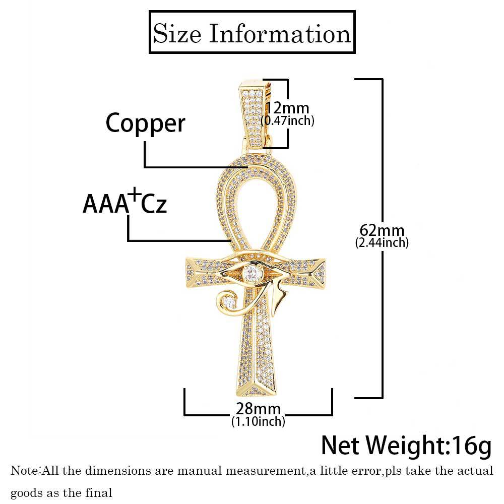 Cross Europe and the United States hip hop Horus Eye Ankh Cross pendant micro inset zircon retro personality necklace accessories