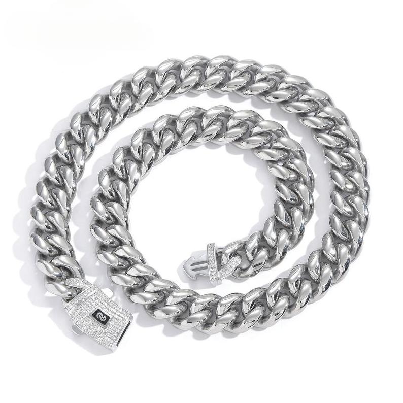 Mens Cuban link necklace  gold plated stainless steel Miami thick necklace hip hop jewelry 6/8/10/12/14mm Gold-Plated Miami