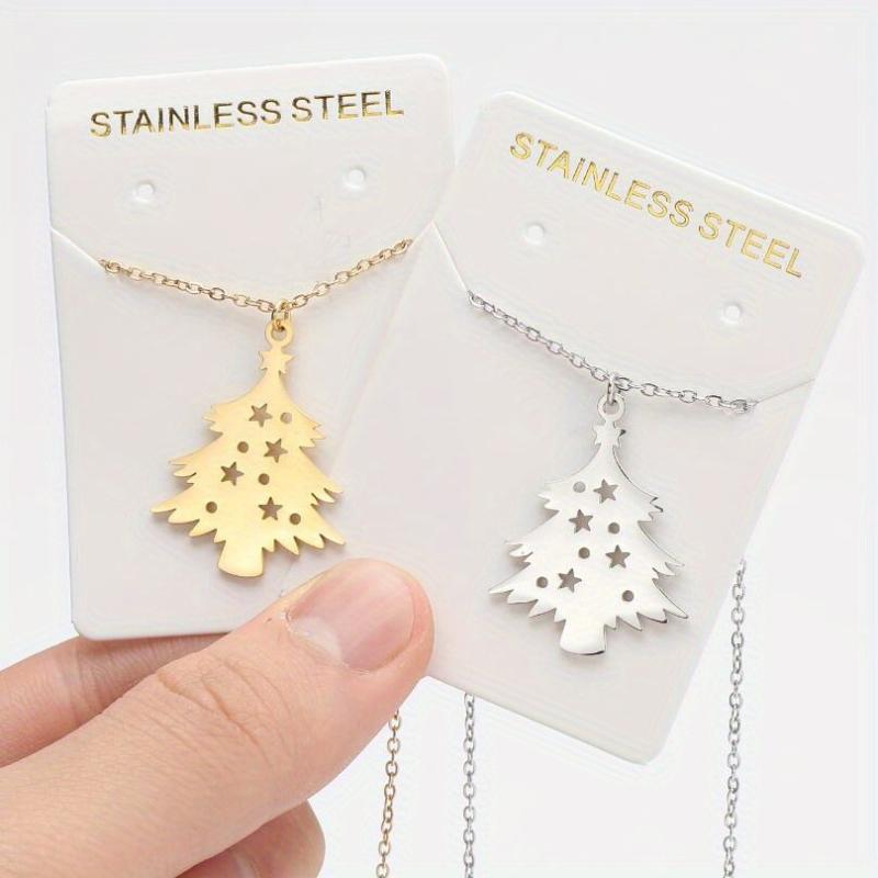 Stainless Steel Christmas Tree Pendant Necklace for Women - Elegant French Style for All Year Round with Green and Gold Tree Charm, Red Ornament and White Dots - Holiday Gift for Girlfriend, Wife, Mom (Durable and Non-Tarnish)