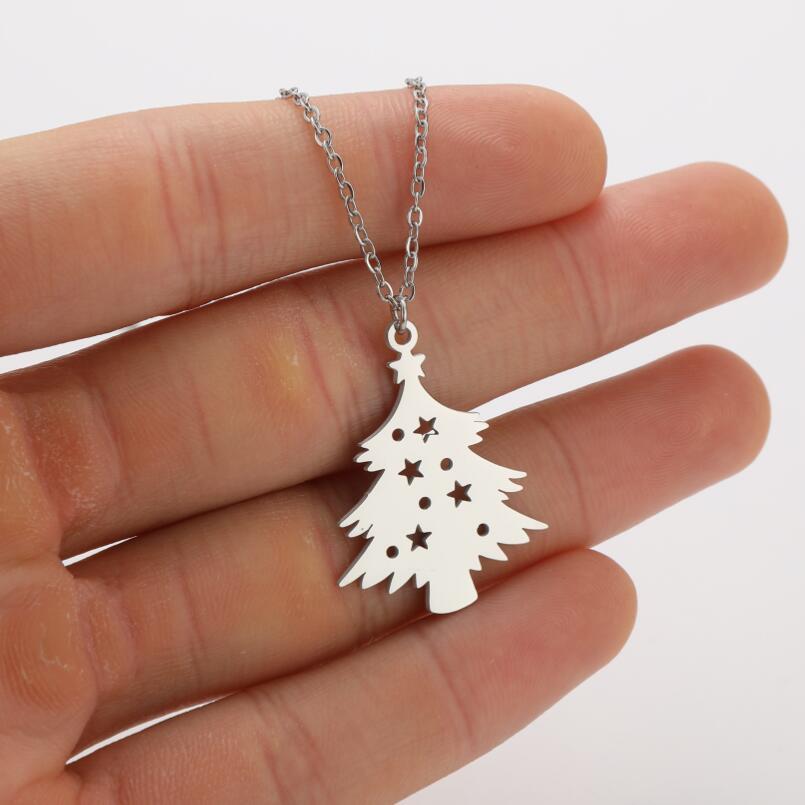 Stainless Steel Christmas Tree Pendant Necklace for Women - Elegant French Style for All Year Round with Green and Gold Tree Charm, Red Ornament and White Dots - Holiday Gift for Girlfriend, Wife, Mom (Durable and Non-Tarnish)