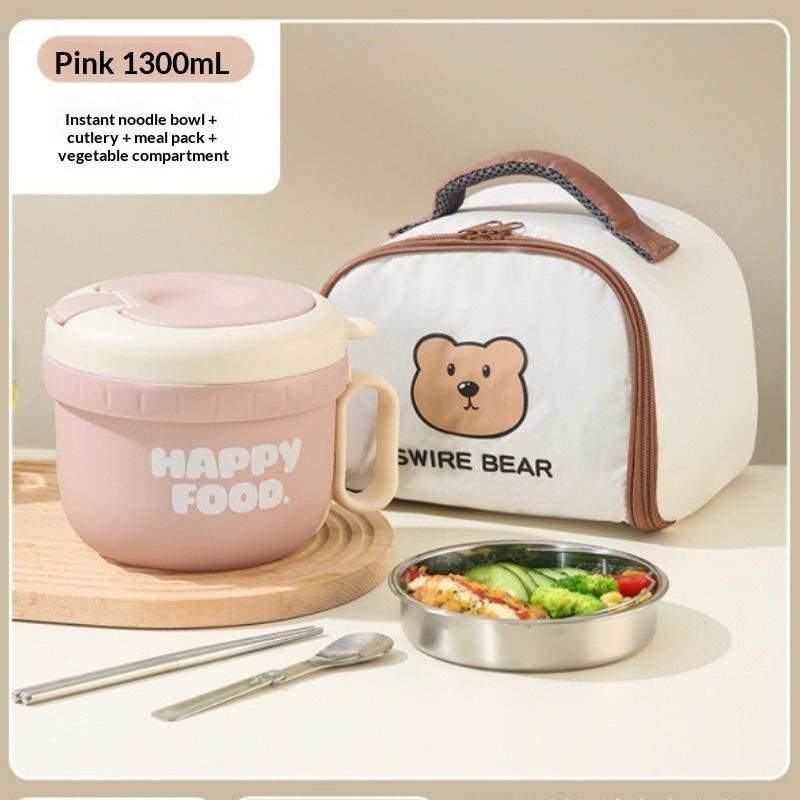 1300ml Large Capacity Instant Noodles Bowl, Microwave Safe Portable Travel Bowl Set