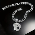 Hip Hop Men's Full Diamond Playing Card Same Flower Shun Cuban Necklace Pendant, Comes with Exquisite Gift Box