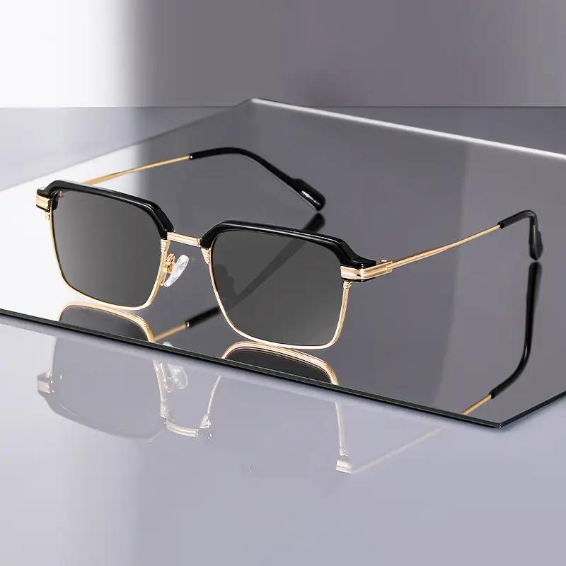 Y2K-style photochromic reading glasses for men and women - Metal frame, blue light blocking, multifocal focus, anti-fatigue - Auto-dimming, no power required, 0 to +4.0 degrees of presbyopia correction