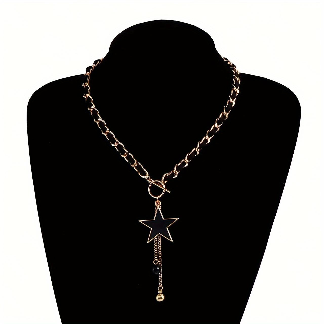 Elegante Sternanhänger-Halskette für Damen - Zinklegierung, ohne Mosaik, vielseitig für den Alltag und als Geschenk, hypoallergen, Party-Stil, Feiertagsthema, geeignet für alle Jahreszeiten - Perfekt für den Valentinstag