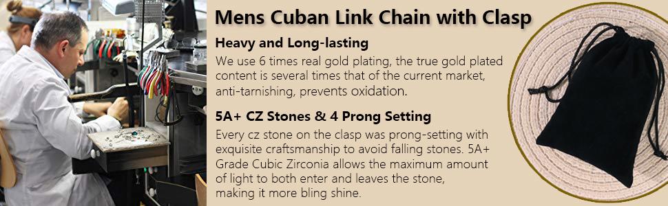 14k Gold Plated Miami Cuban Link Chain Necklace  Stainless Steel Iced Out Clasp Hip Hop Jewelry for Men/ Women 6/8/10/12/14mm Thickened
