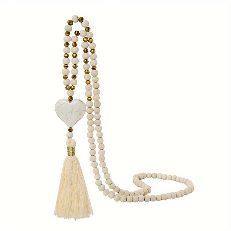 Long Y-shaped Necklace for Women, Bohemian Style with Turquoise Heart Pendant and Wooden Bead Tassels, Versatile and Fashionable