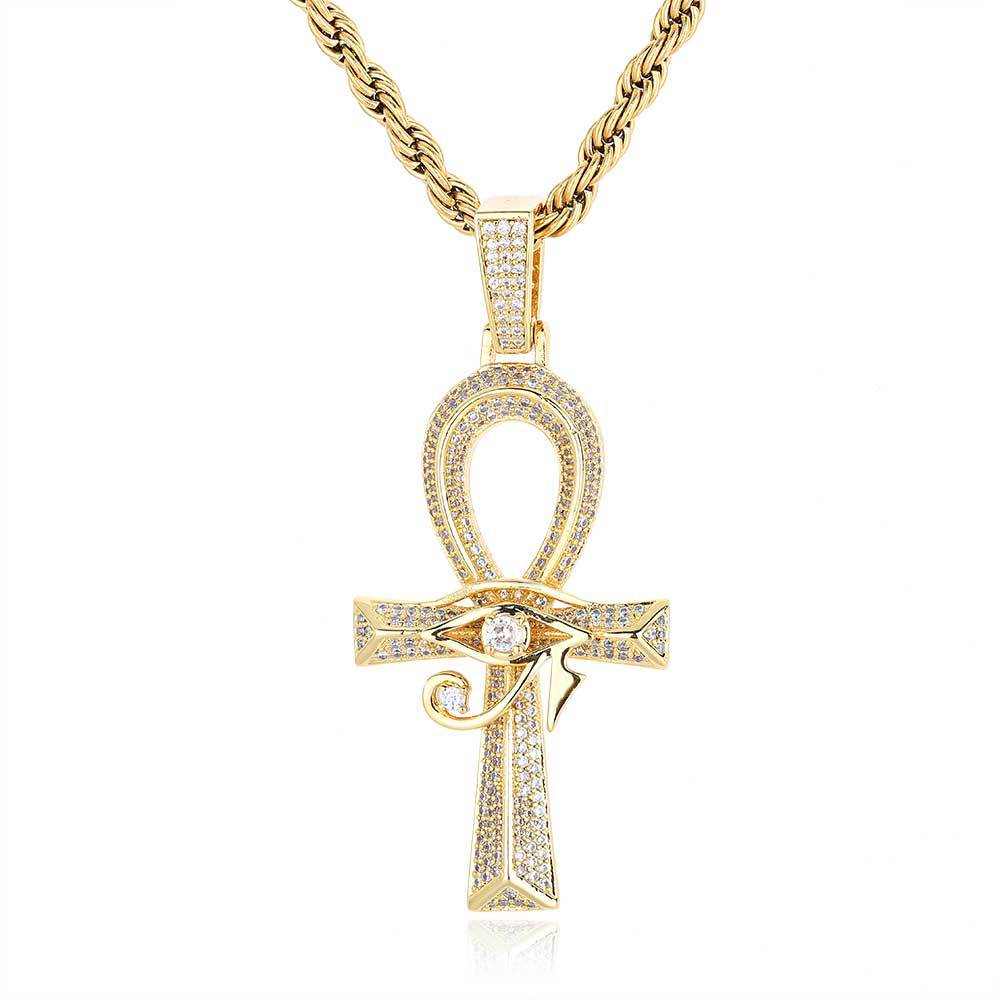 Cross Europe and the United States hip hop Horus Eye Ankh Cross pendant micro inset zircon retro personality necklace accessories