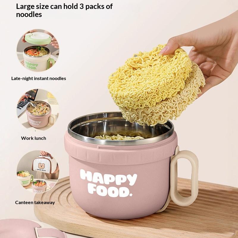 1300ml Large Capacity Instant Noodles Bowl, Microwave Safe Portable Travel Bowl Set