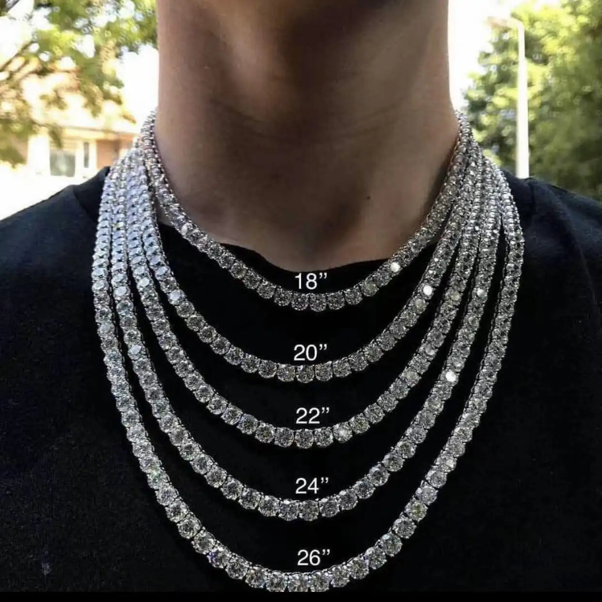 Full Moissanite Synthetic Tennis Necklace 18K Gold Plated 2-6MM 16-24 Inch VVS1 Clarity Black Friday 2025 Gift Men & Women, Perfect Hip Hop, Rappers, PartyGirlfriend Boyfriend Birthday Engagement Hiphop Wedding Environmental