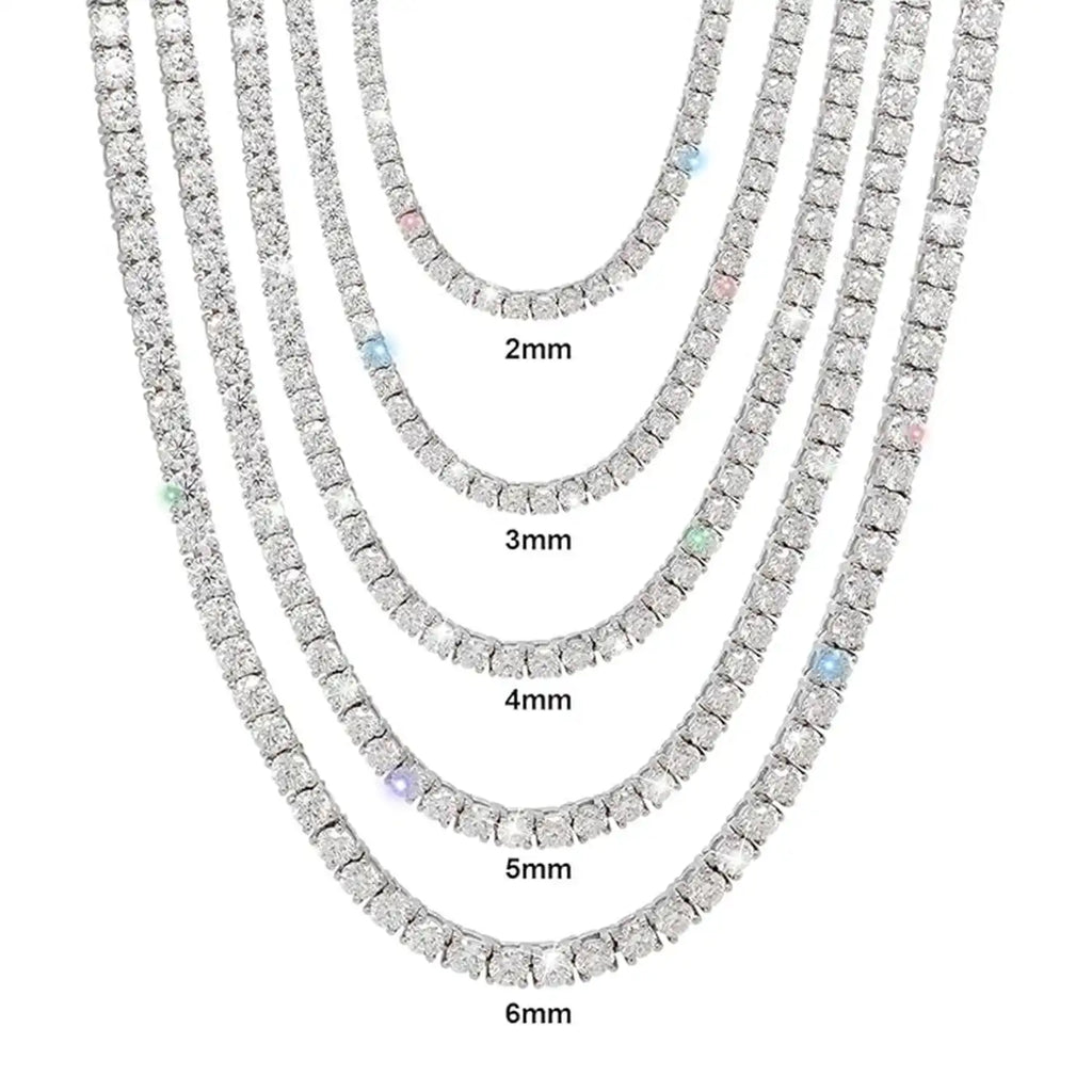 Full Moissanite Synthetic Tennis Necklace 18K Gold Plated 2-6MM 16-24 Inch VVS1 Clarity Black Friday 2025 Gift Men & Women, Perfect Hip Hop, Rappers, PartyGirlfriend Boyfriend Birthday Engagement Hiphop Wedding Environmental
