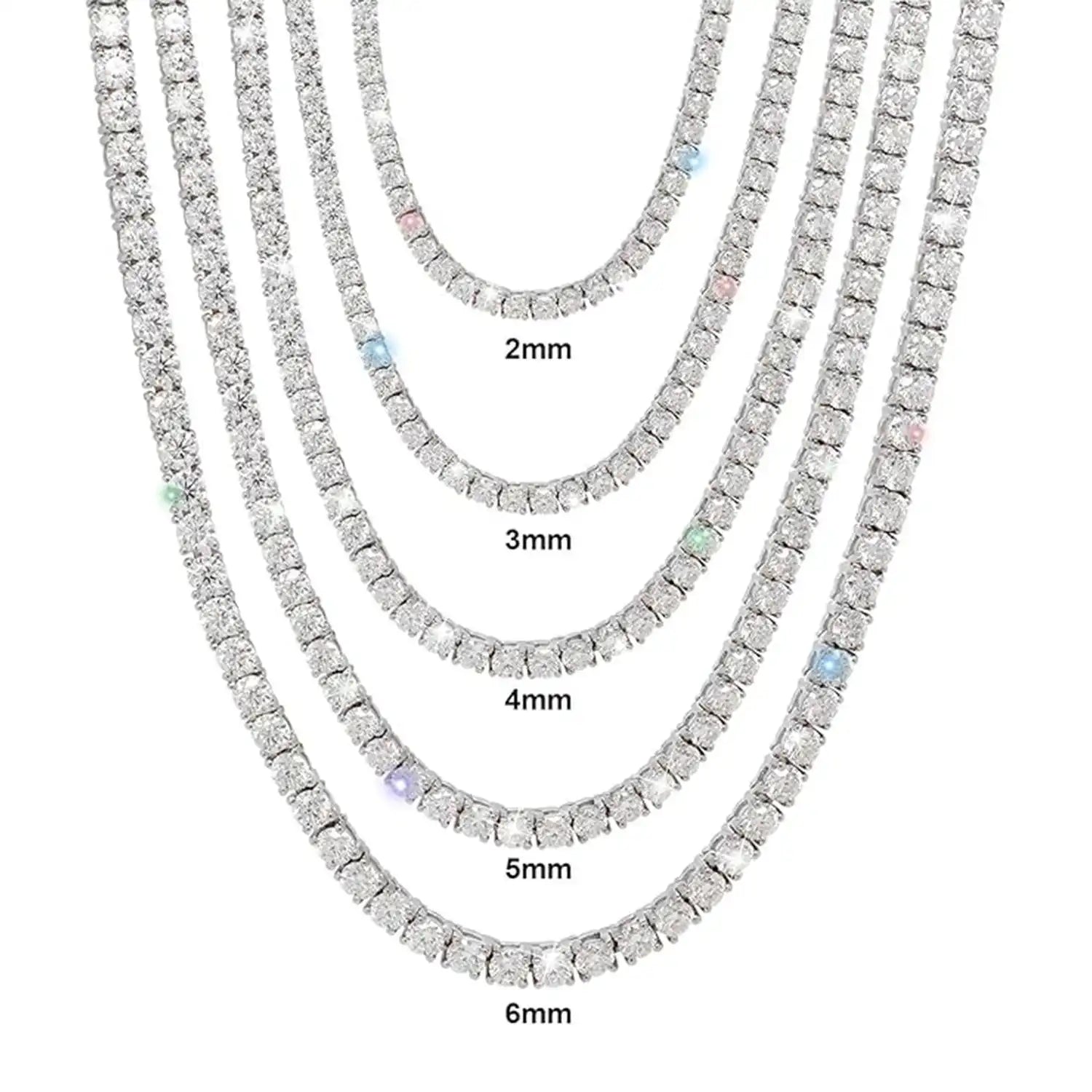 Full Moissanite Synthetic Tennis Necklace 18K Gold Plated 2-6MM 16-24 Inch VVS1 Clarity Black Friday 2025 Gift Men & Women, Perfect Hip Hop, Rappers, PartyGirlfriend Boyfriend Birthday Engagement Hiphop Wedding Environmental