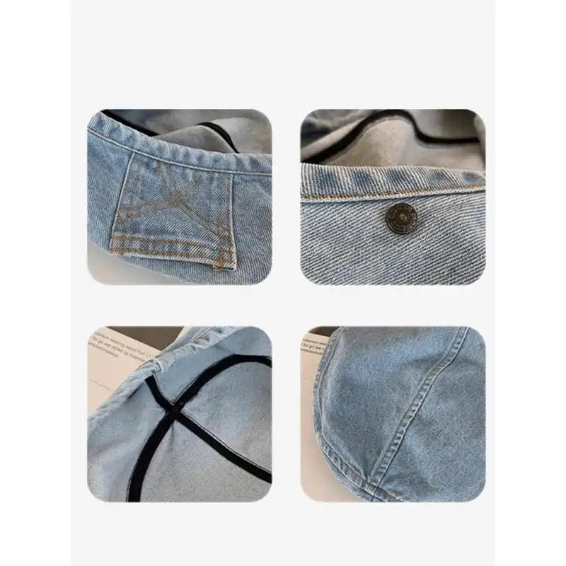 Women's Vintage Washed Blue Denim Design Beret, Casual Outdoor Hat for Women, Fashion Clothes Accessories for Daily Wear