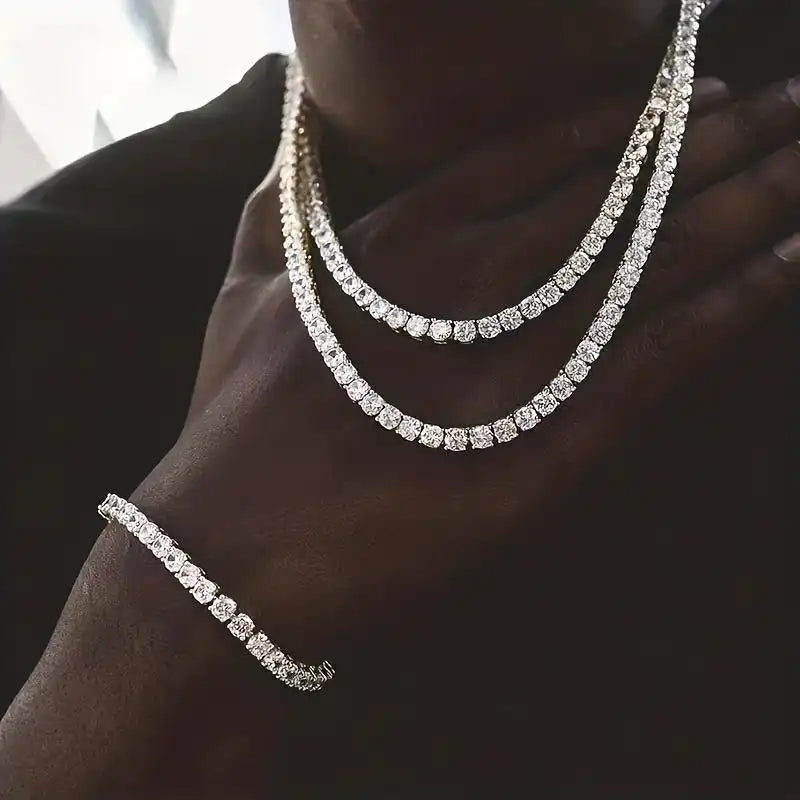 Full Moissanite Synthetic Tennis Necklace 18K Gold Plated 2-6MM 16-24 Inch VVS1 Clarity Black Friday 2025 Gift Men & Women, Perfect Hip Hop, Rappers, PartyGirlfriend Boyfriend Birthday Engagement Hiphop Wedding Environmental