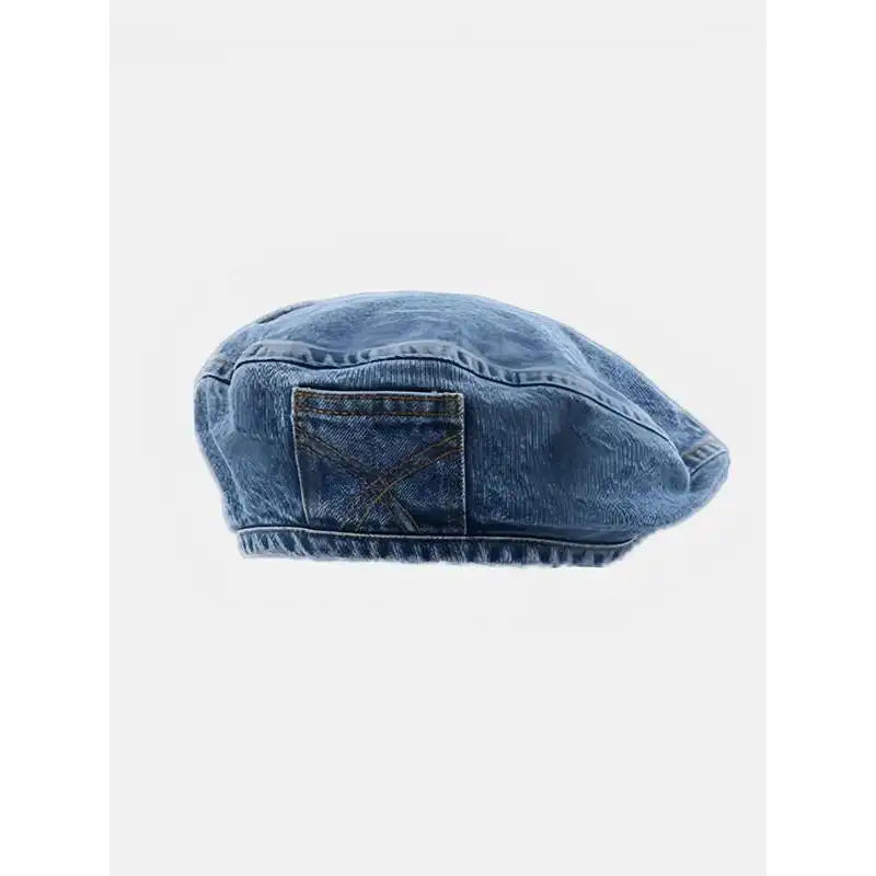 Women's Vintage Washed Blue Denim Design Beret, Casual Outdoor Hat for Women, Fashion Clothes Accessories for Daily Wear