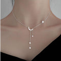 Star and Crescent Moon Necklace with Elegant Silver Tassel, Minimalist Style, Fashion Jewelry for Women, Perfect Gifts for Birthdays and Eid