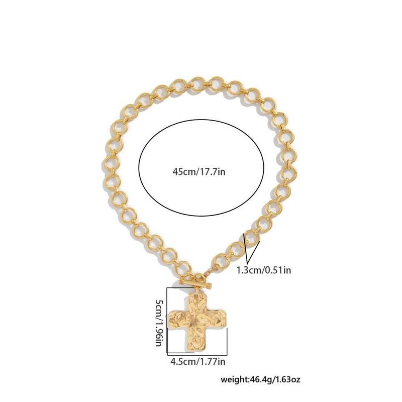 Cross Pendant Necklace for Women, Bold Hammered Layered Design, Vintage Jewelry with Buckle Closure for Women, Layered Closure Necklace