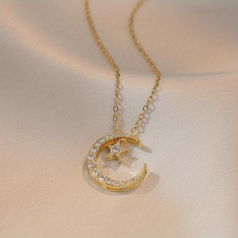 Collana da donna con ciondolo sole e luna, brillante e scintillante, elegante per feste e uso quotidiano. È adatto come regalo di compleanno o come regalo di anniversario per la tua fidanzata.